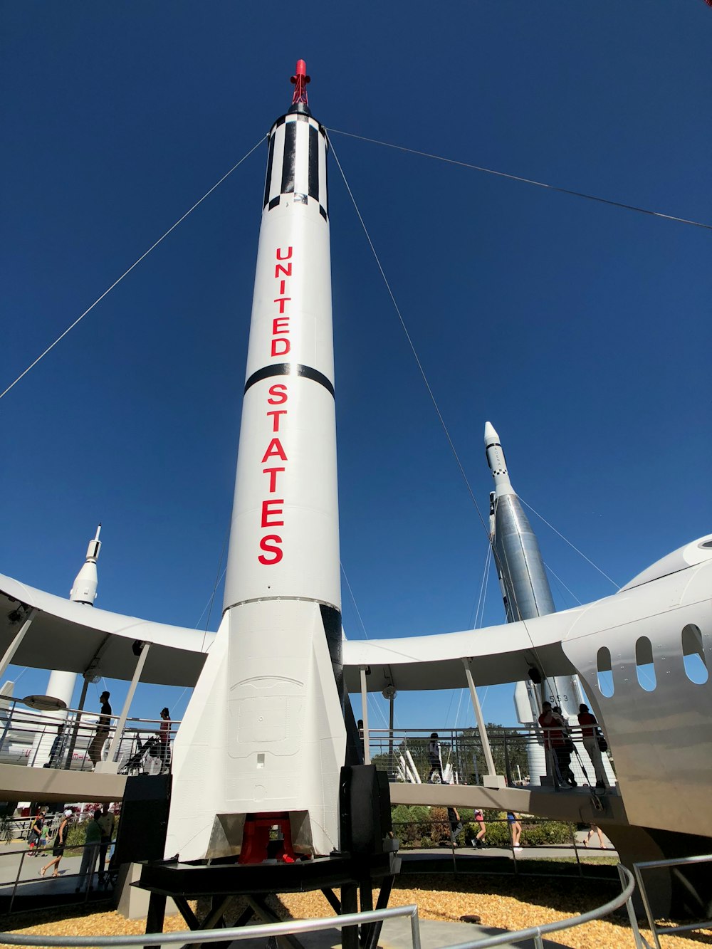 white United States rocket ship amusement park