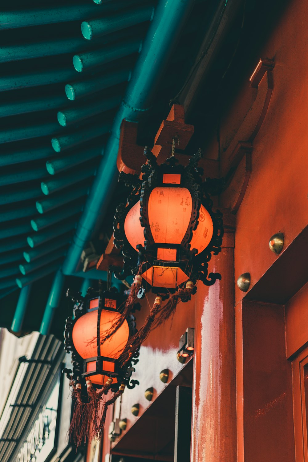 two black framed lanterns