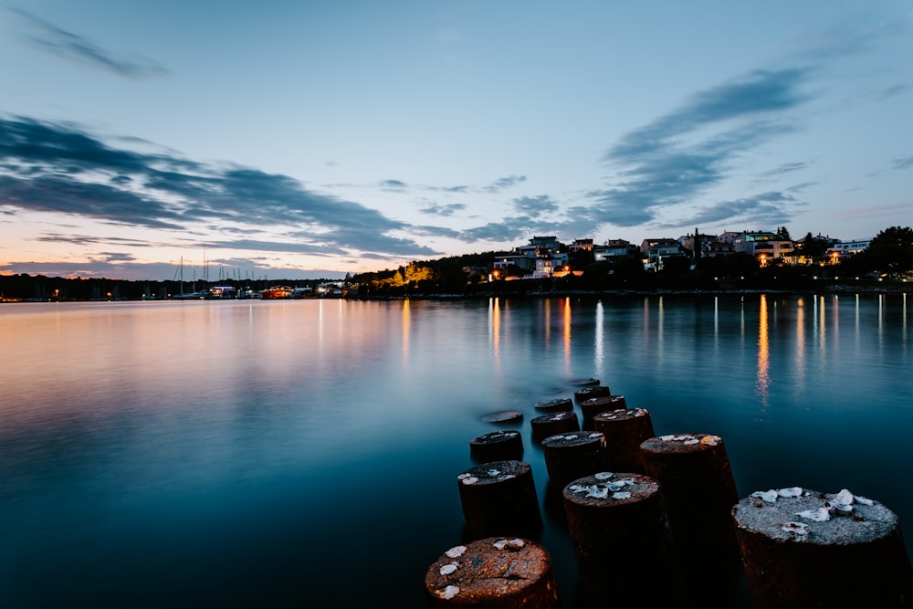 fotografia de paisagem da cidade perto do corpo de água