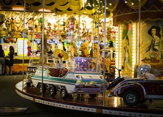 vehicle carousel on carnival at night