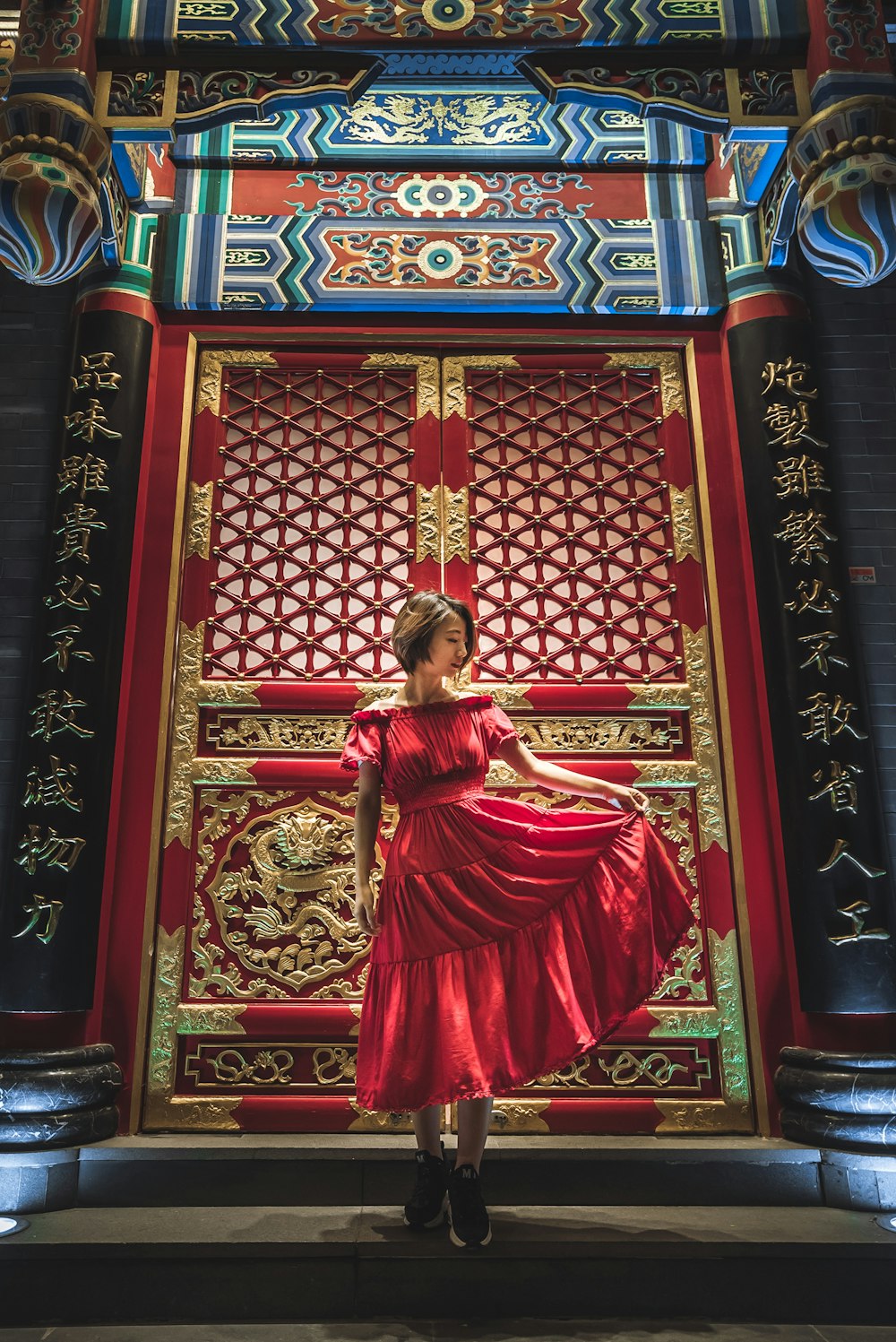 woman standing in front of door