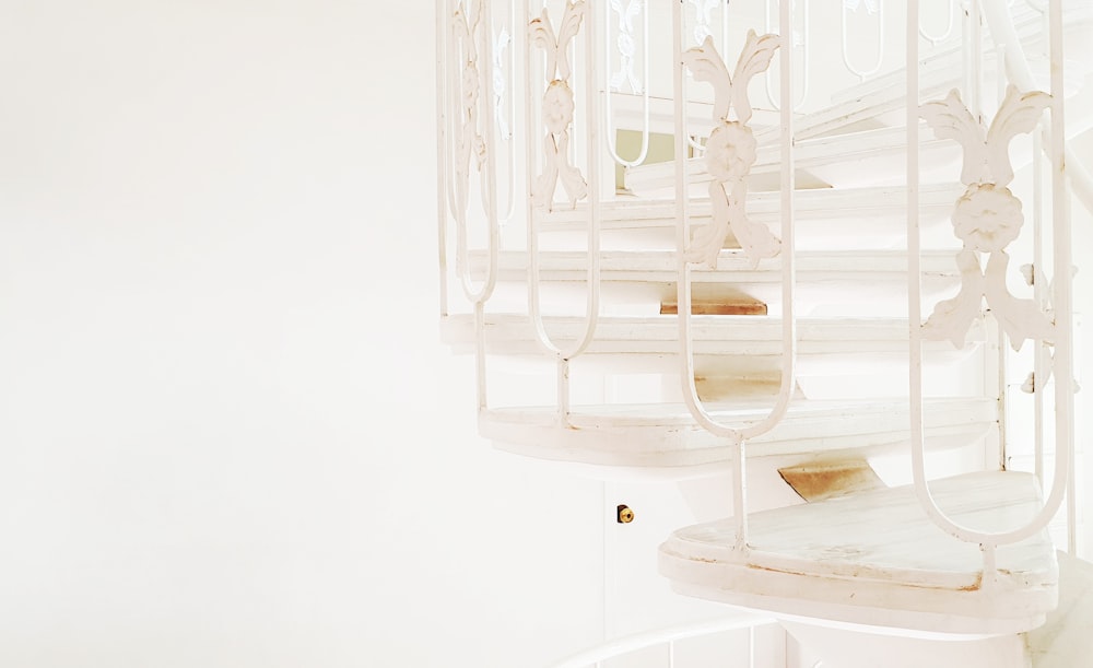 white spiral stair with white background