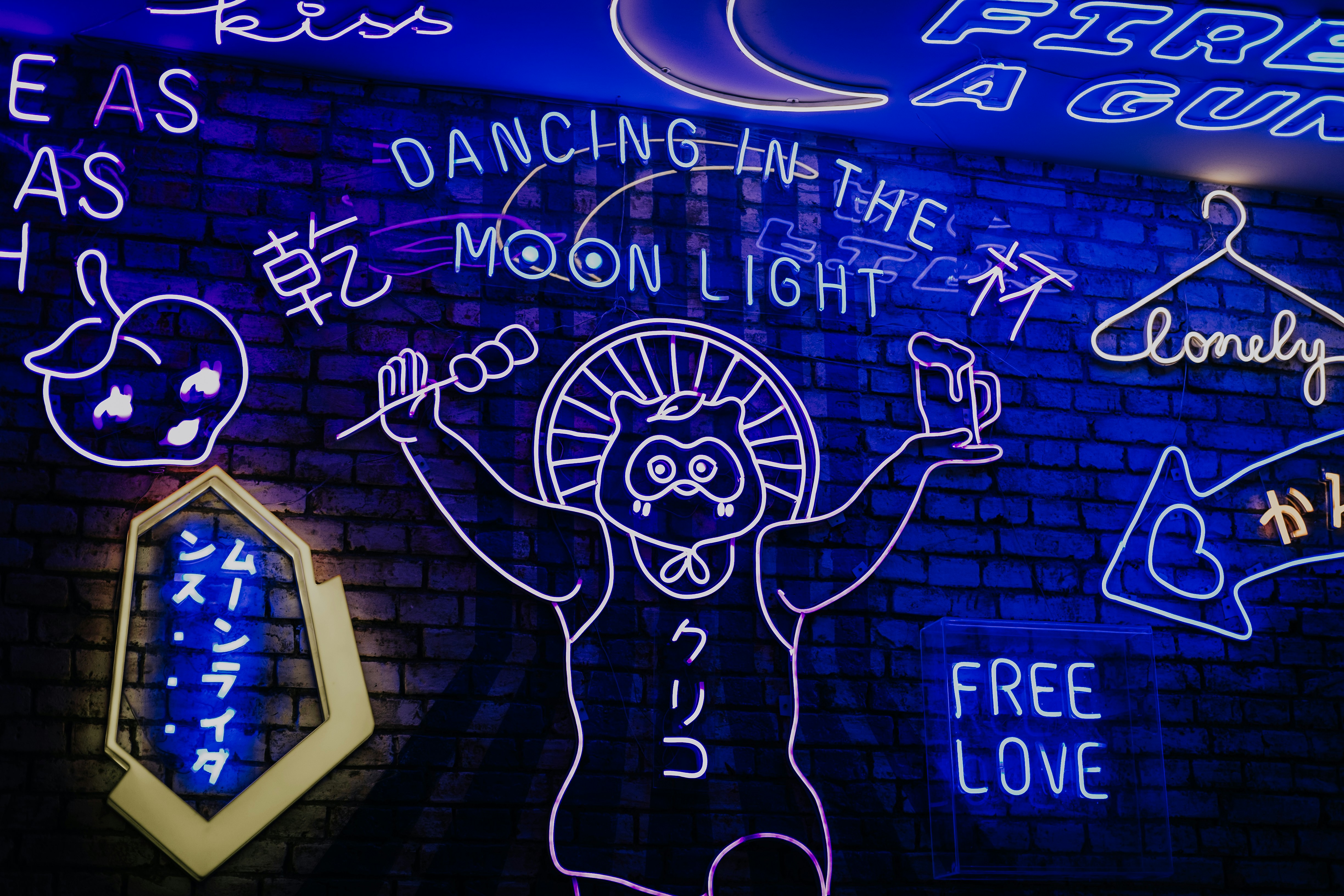 assorted blue neon signages