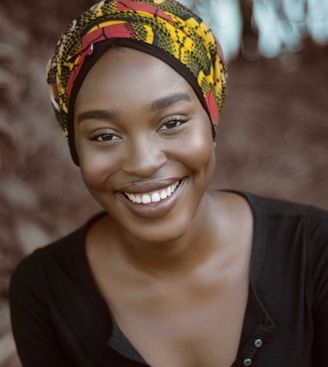 smiling woman wearing turban