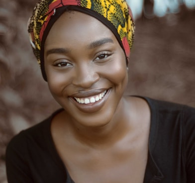 smiling woman wearing turban