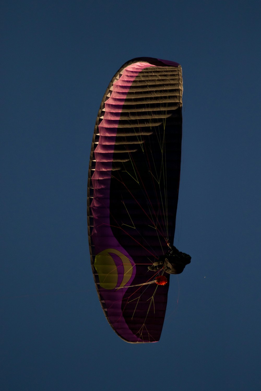 low-angle photography of person riding parachute in sky