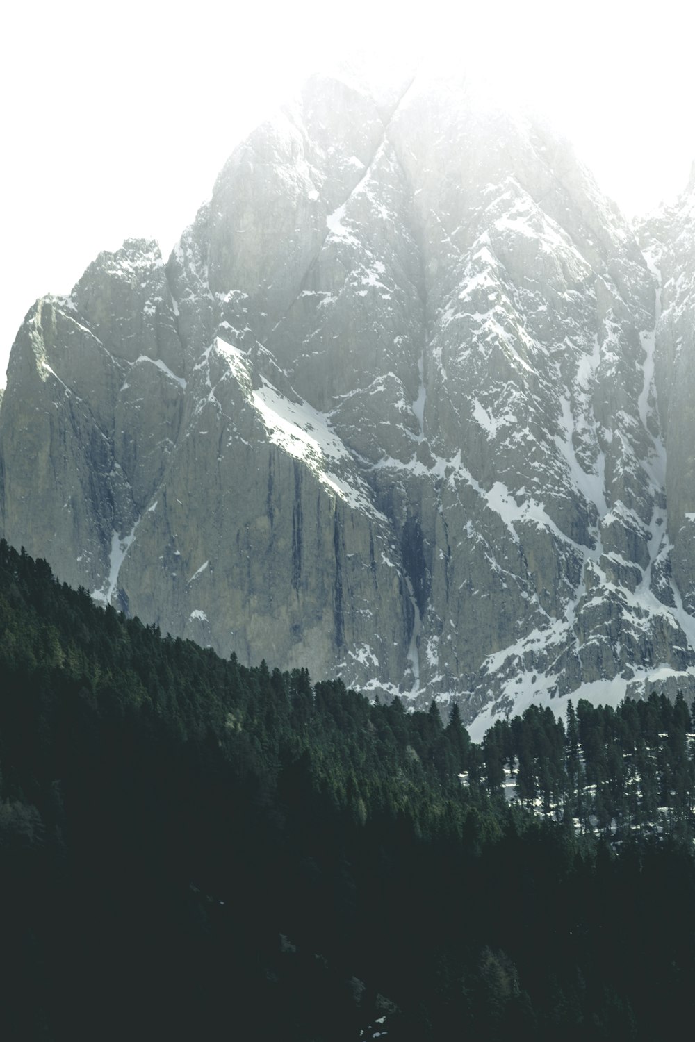 brown mountain with snows at daytime