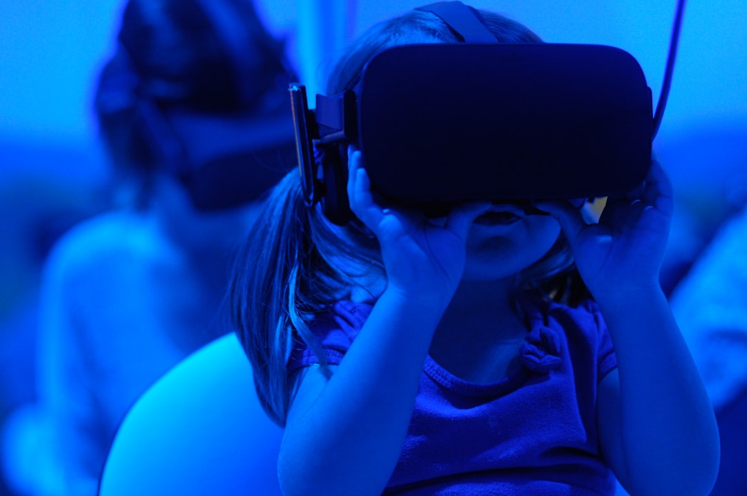 girl using VR goggles, VR Smurfs