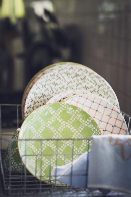 ceramic plates on rack