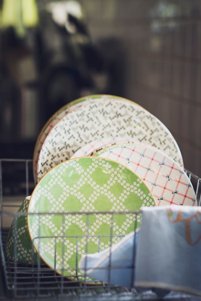 ceramic plates on rack