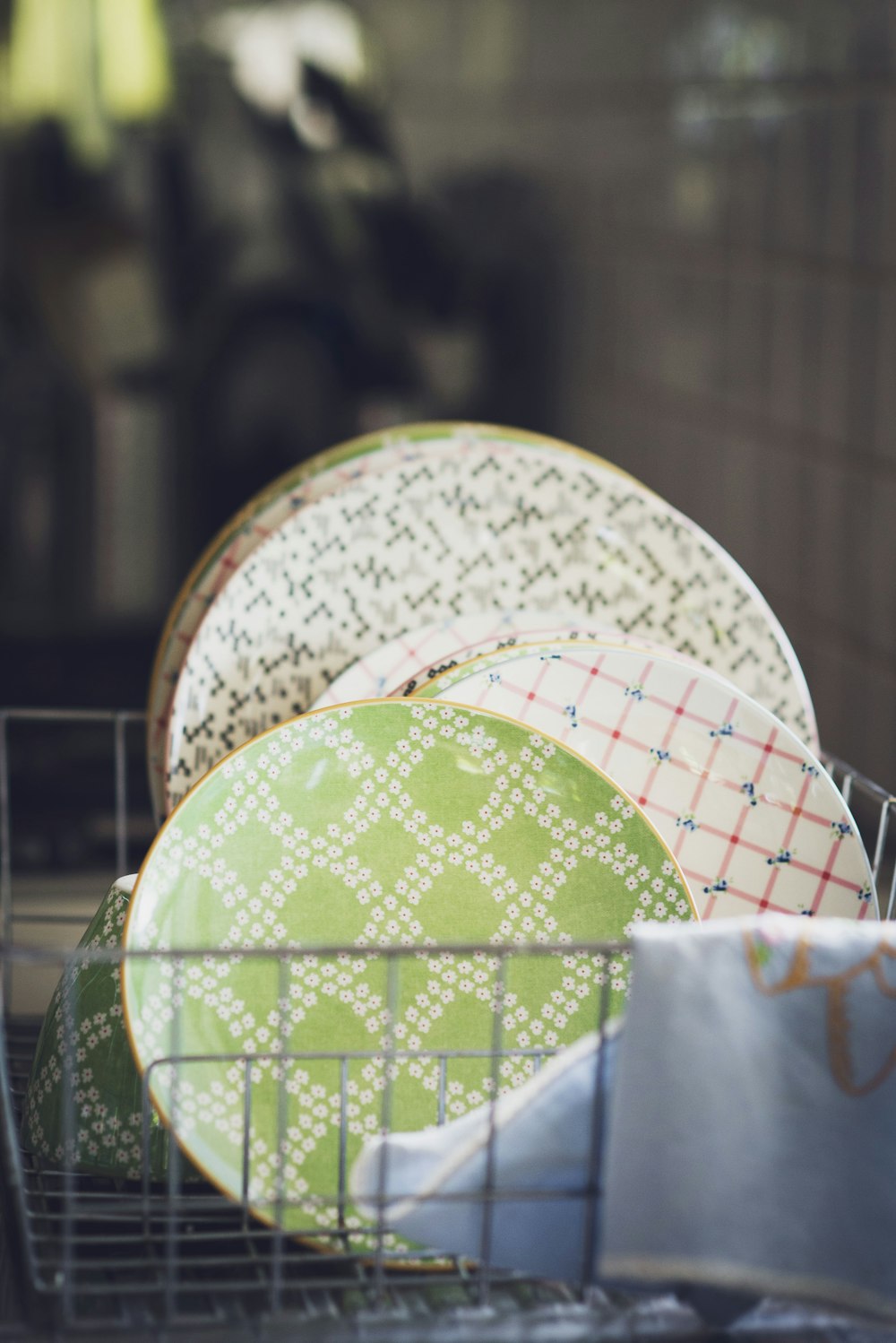 ceramic plates on rack