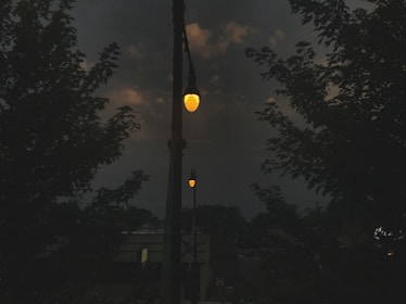 Street lighting installation powered by renewable energy sources at dusk.