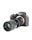 A professional digital camera with a large lens attached, featuring a sleek black body and various adjustment dials. The brand logo is visible on the upper part of the camera.