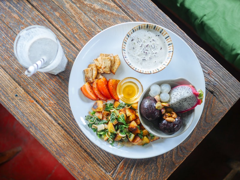 Colorful and healthy children's meals arranged on a table