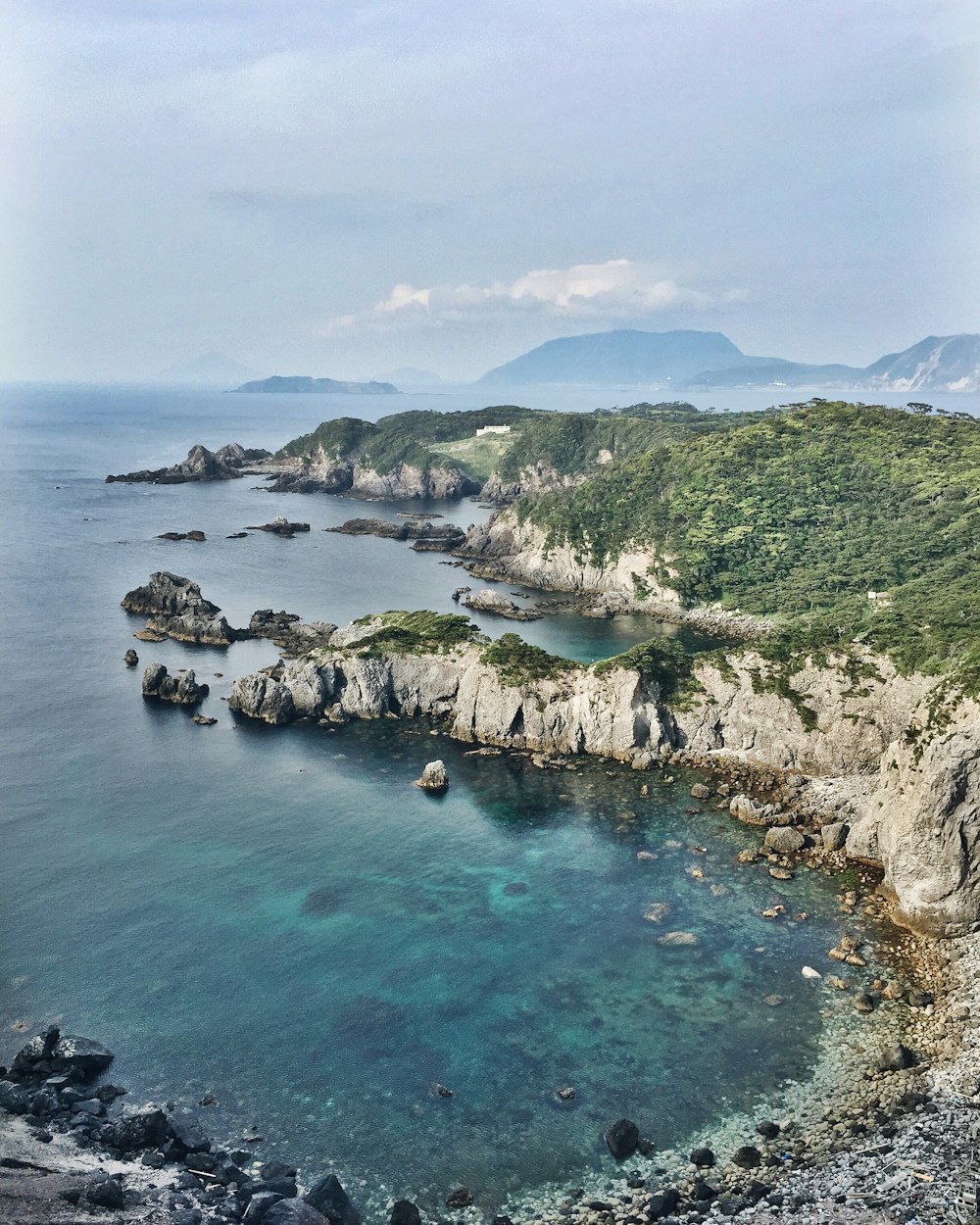 bird's eye view of cliff near body of water