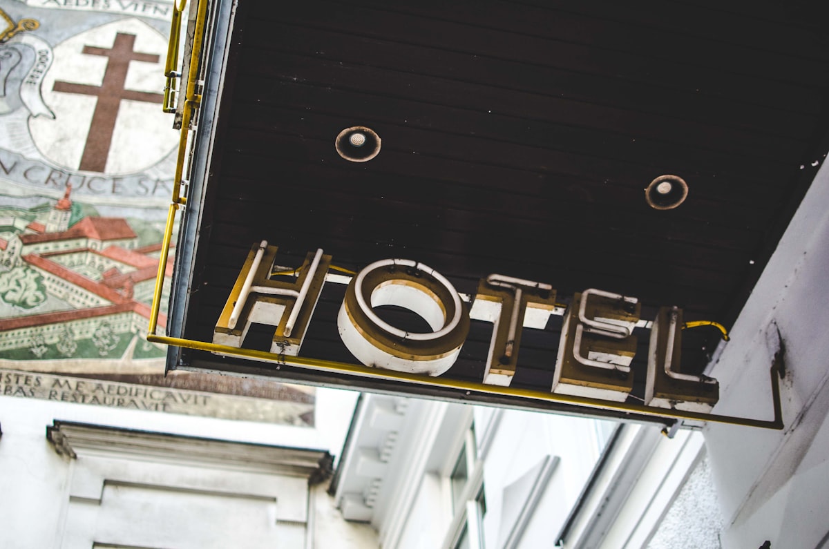 Hotel signage representing the travel and hospitality industry