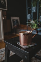 copper mug on stool chair