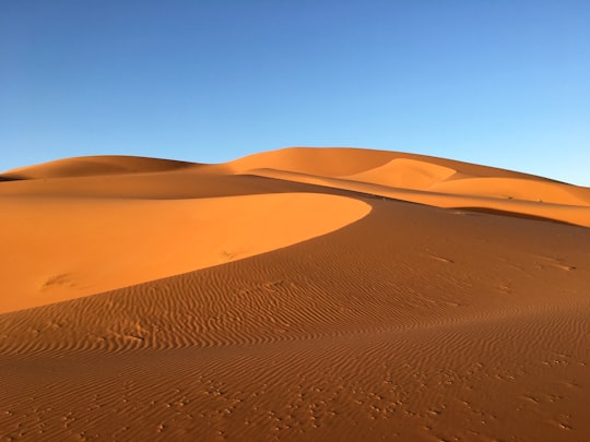 brown desert under blue sky in Erg Chebbi Morocco