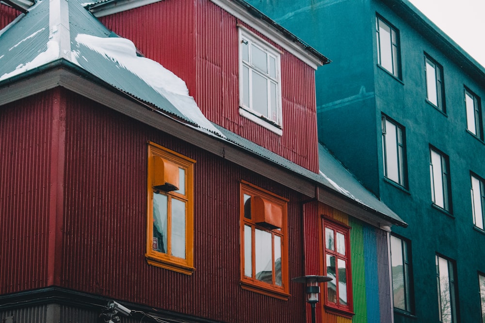 red and blue concrete building