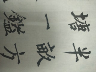 Several Chinese characters written in black ink on a white paper. The characters are bold and artistic, showcasing traditional calligraphy style.