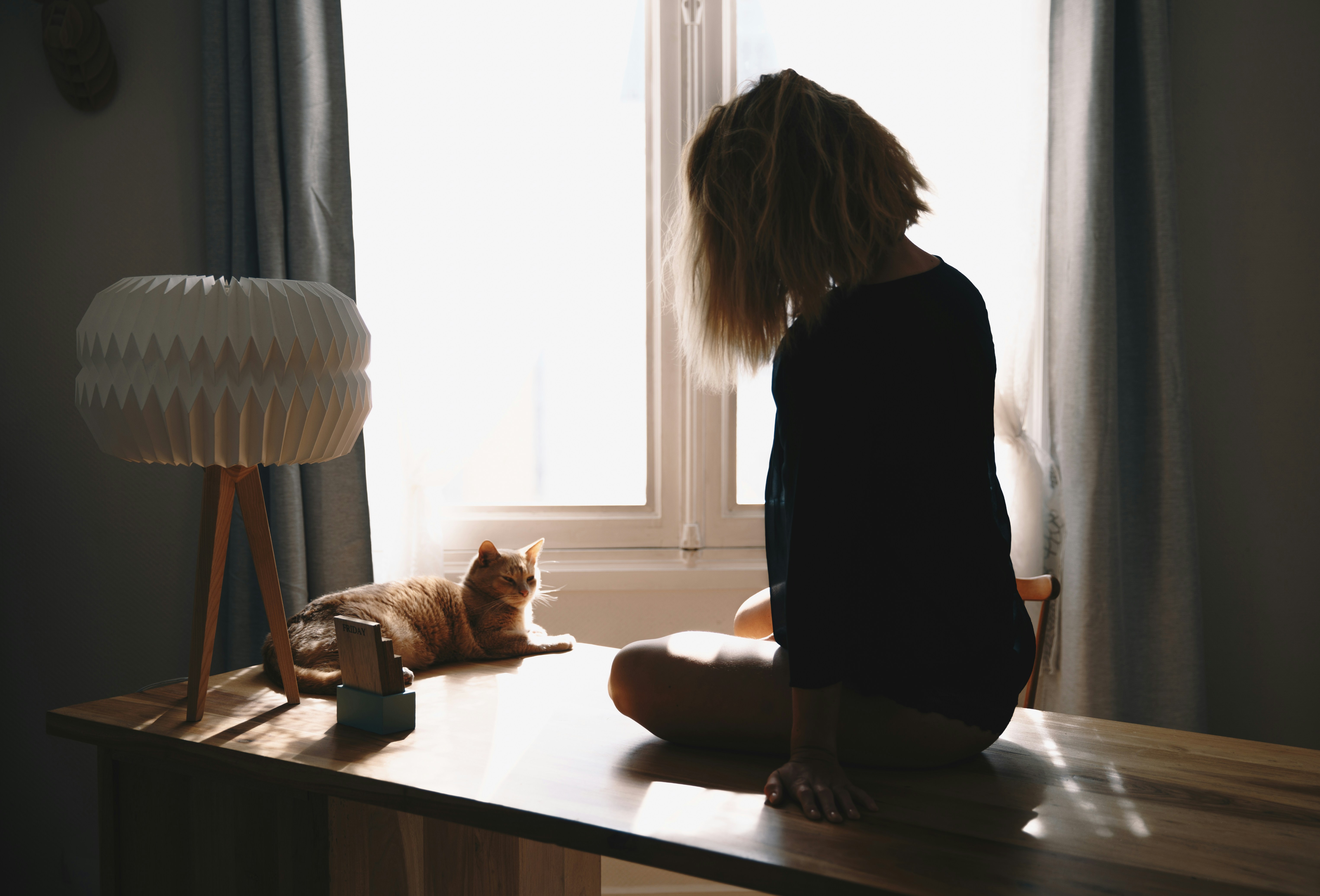 woman sitting on desk