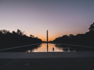 silhouette photo of person standing near body of water lincoln memorial google meet background