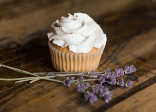 white icing-covered cupcake