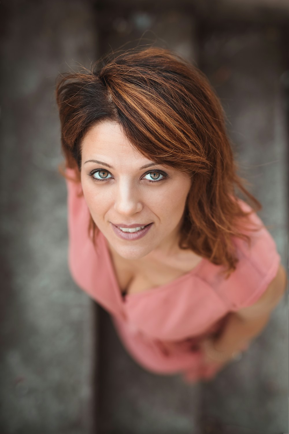 high-angle photography of woman in stairs