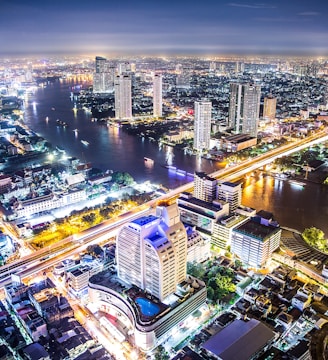 aerial photography of cityscape during night time