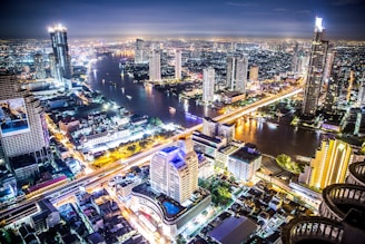 aerial photography of cityscape during night time