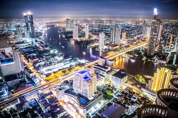 aerial photography of cityscape during night time
