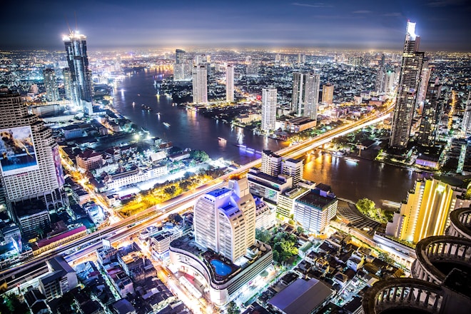 aerial photography of cityscape during night time