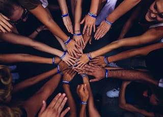 group of people huddling