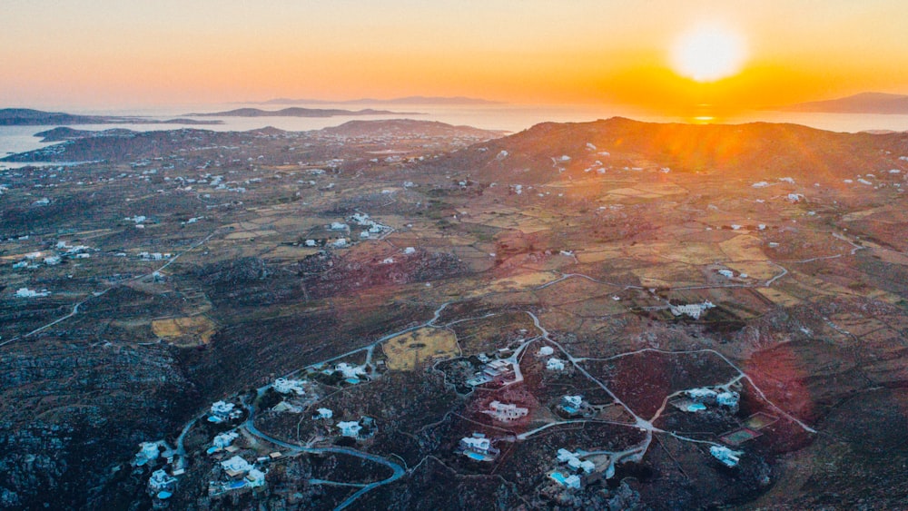 bird's-eye view of mountain and houses