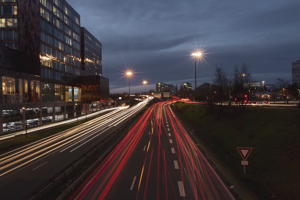 time lapse photography of road