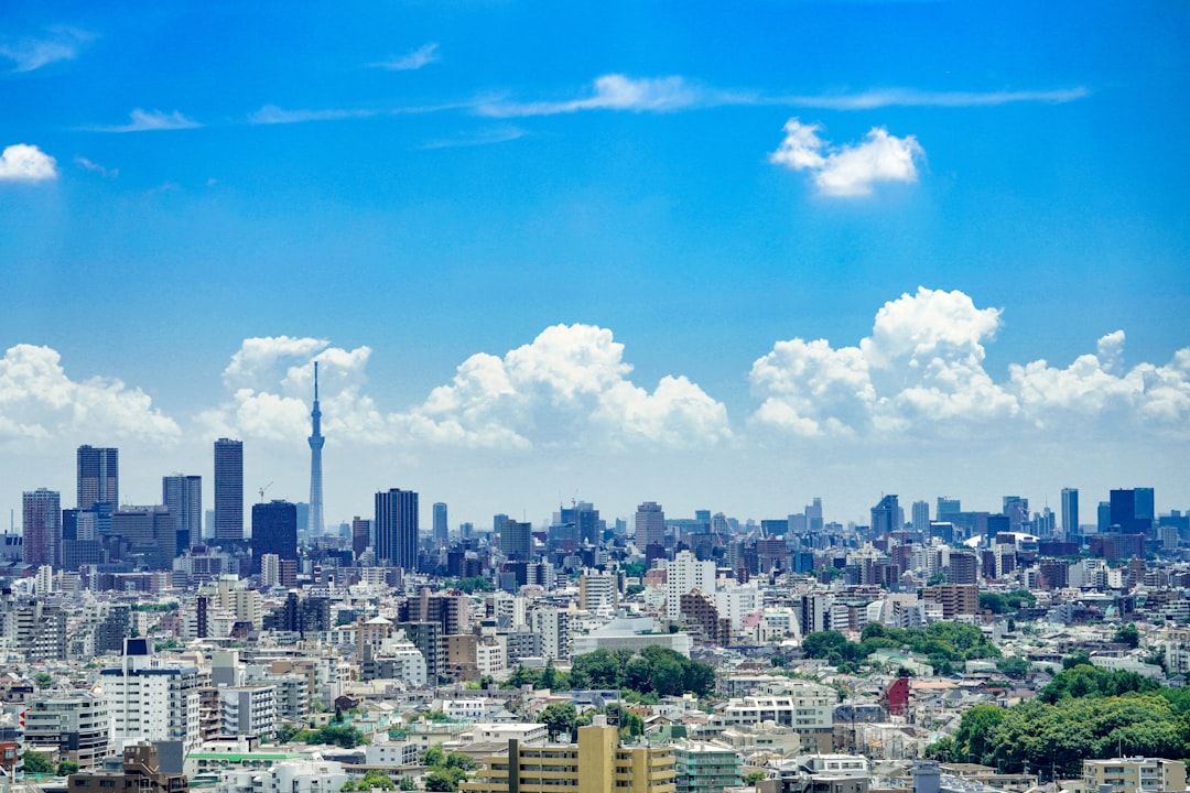 concrete high-rise buildings, tokyo summer