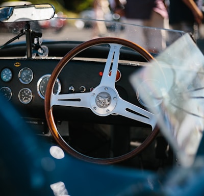 gray and brown steering wheel