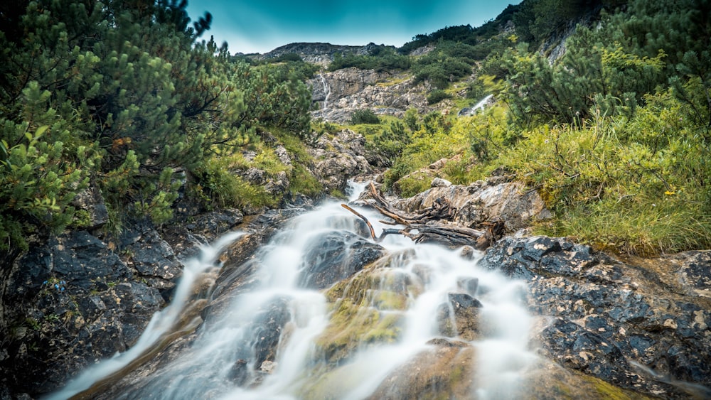 long exposure photography of waterfall