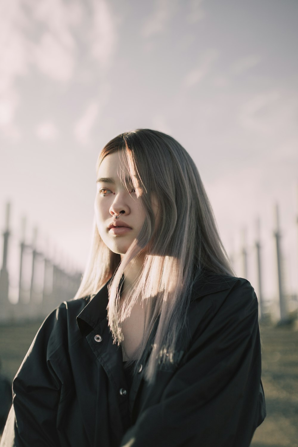 woman wearing black button-up shirt