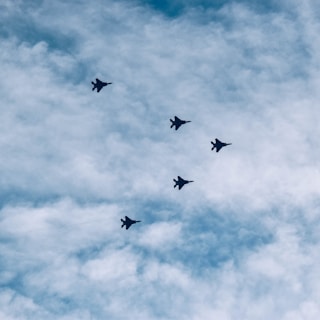 Drones flying in formation during a demonstration.