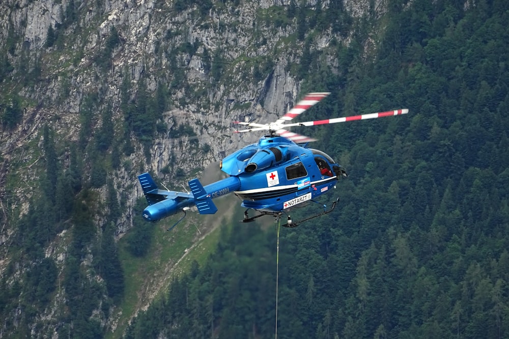 blue and white helicopter