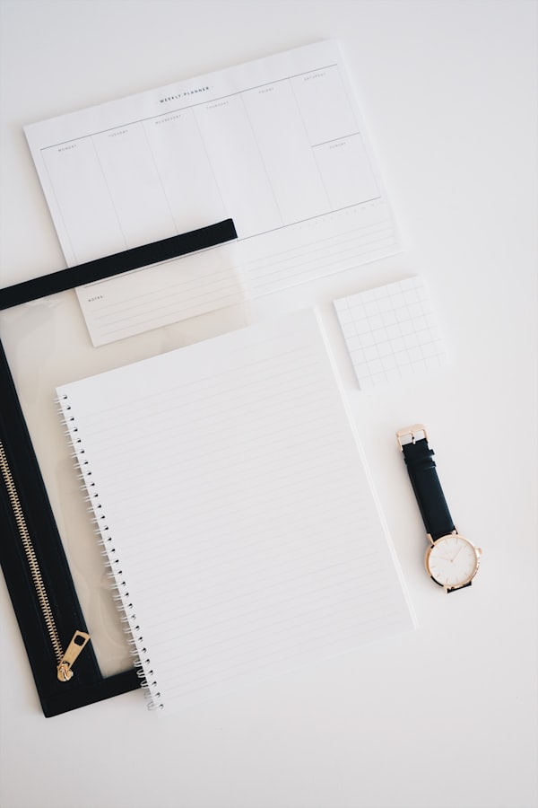 Minimalist desk with planner and calculator