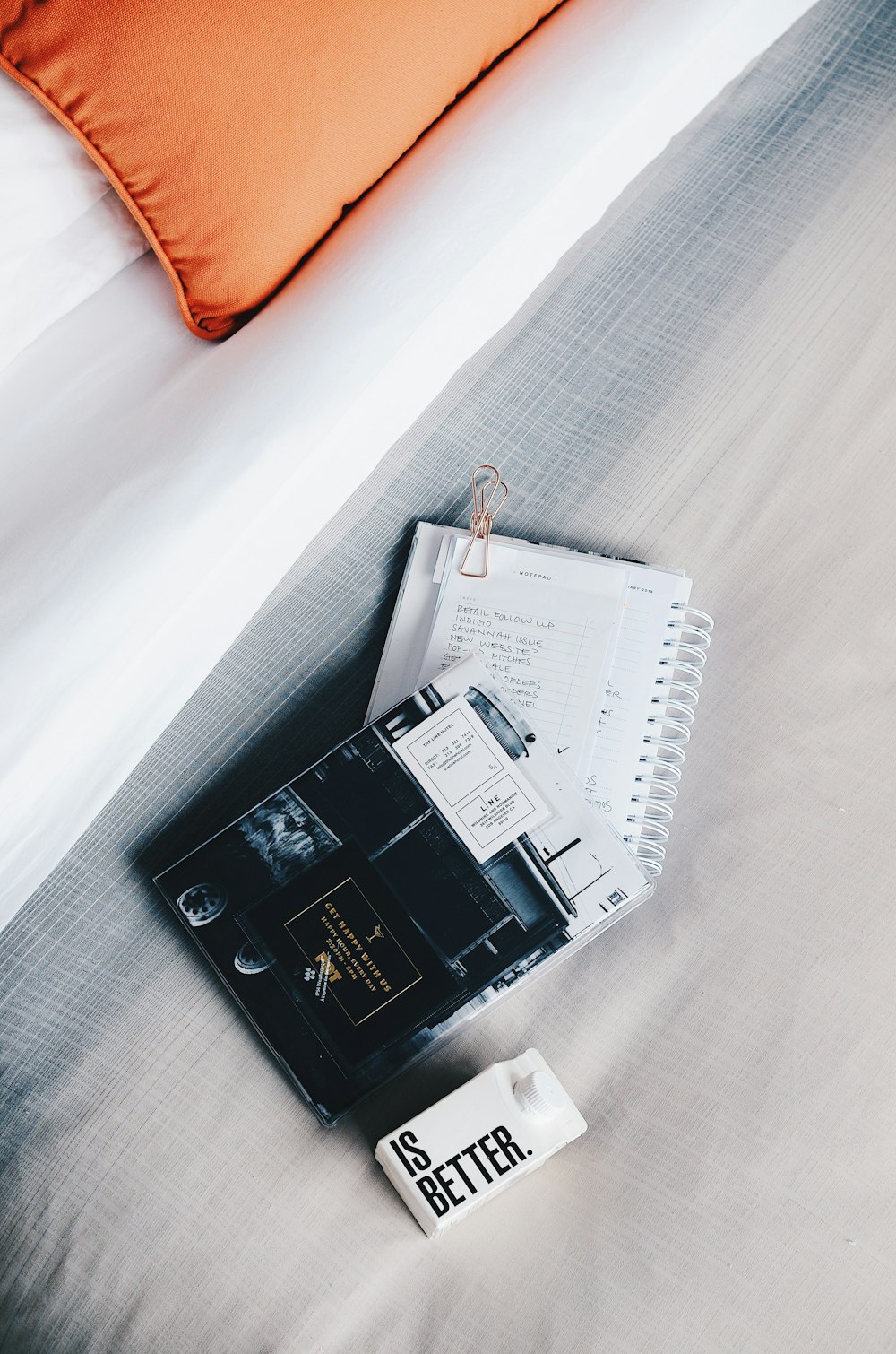 black labeled box on white cloth