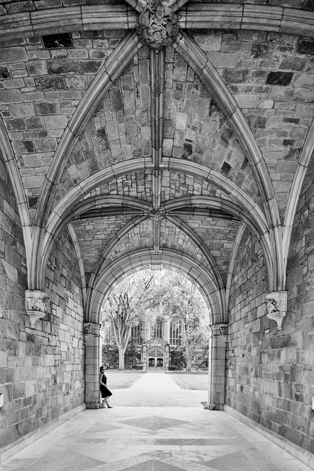 grayscale cathedral interior