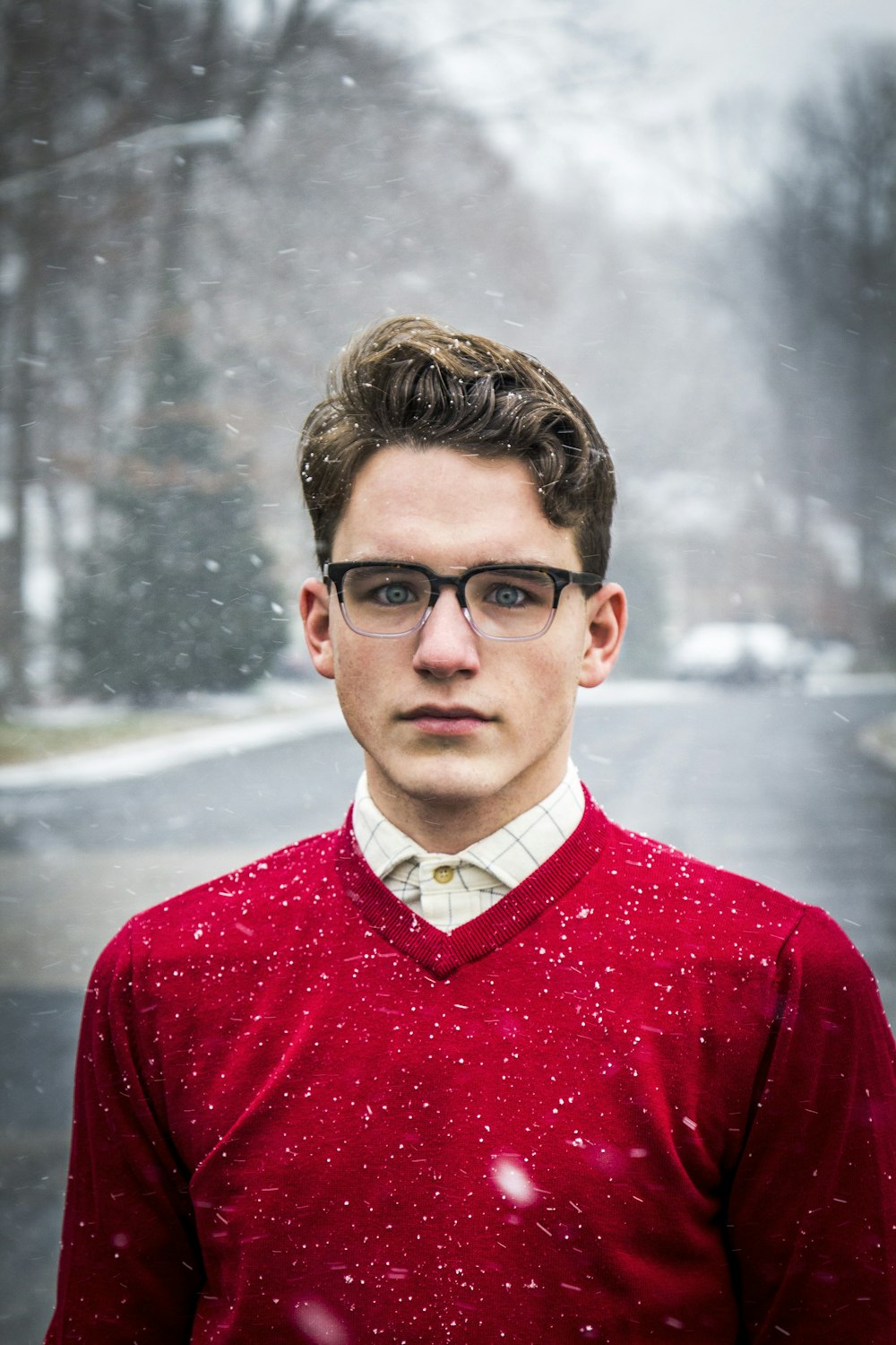 man wearing red sweater