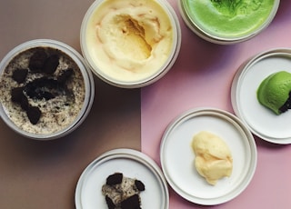 ice creams in white plastic containers