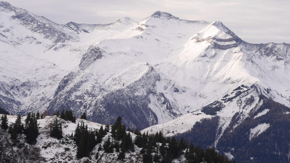 foto ad angolo alto della montagna coperta di neve