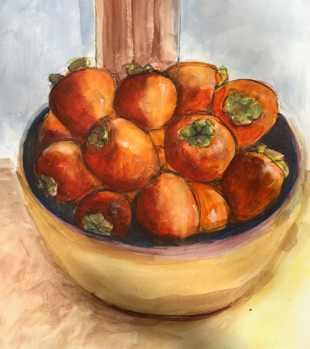 persimmons in bowl painting