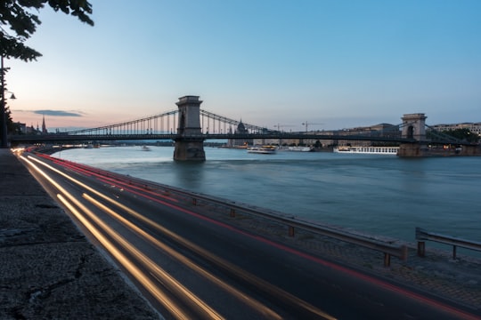 white suspension bridge in Budapest Népliget Hungary