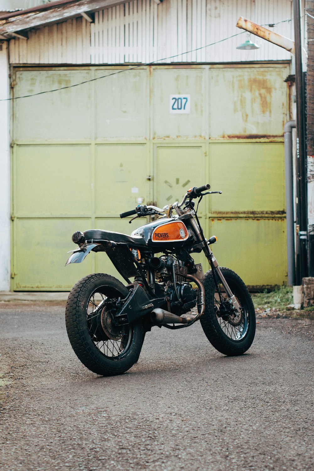 Classic black and orange motorcycle